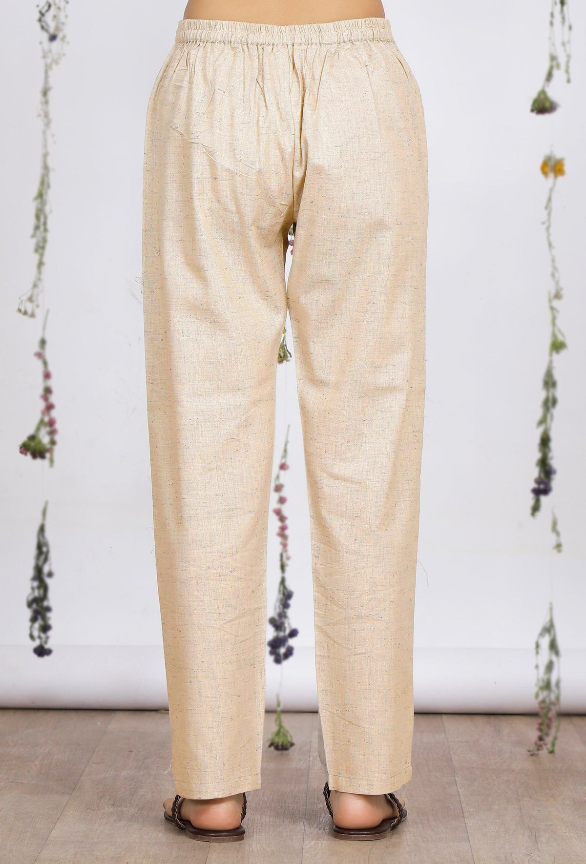 Beige Straight Cotton Khadi Pants with Pockets サイズ S