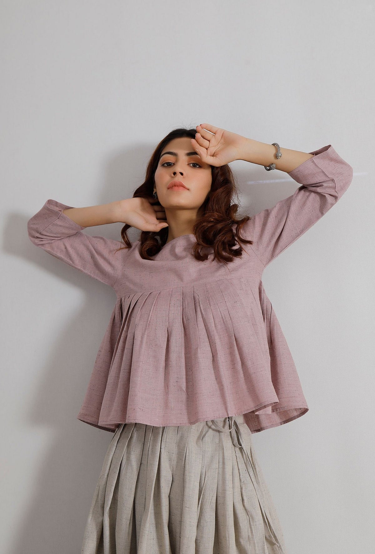 Orchid Pink Khadi Cotton Flared Top サイズ XS