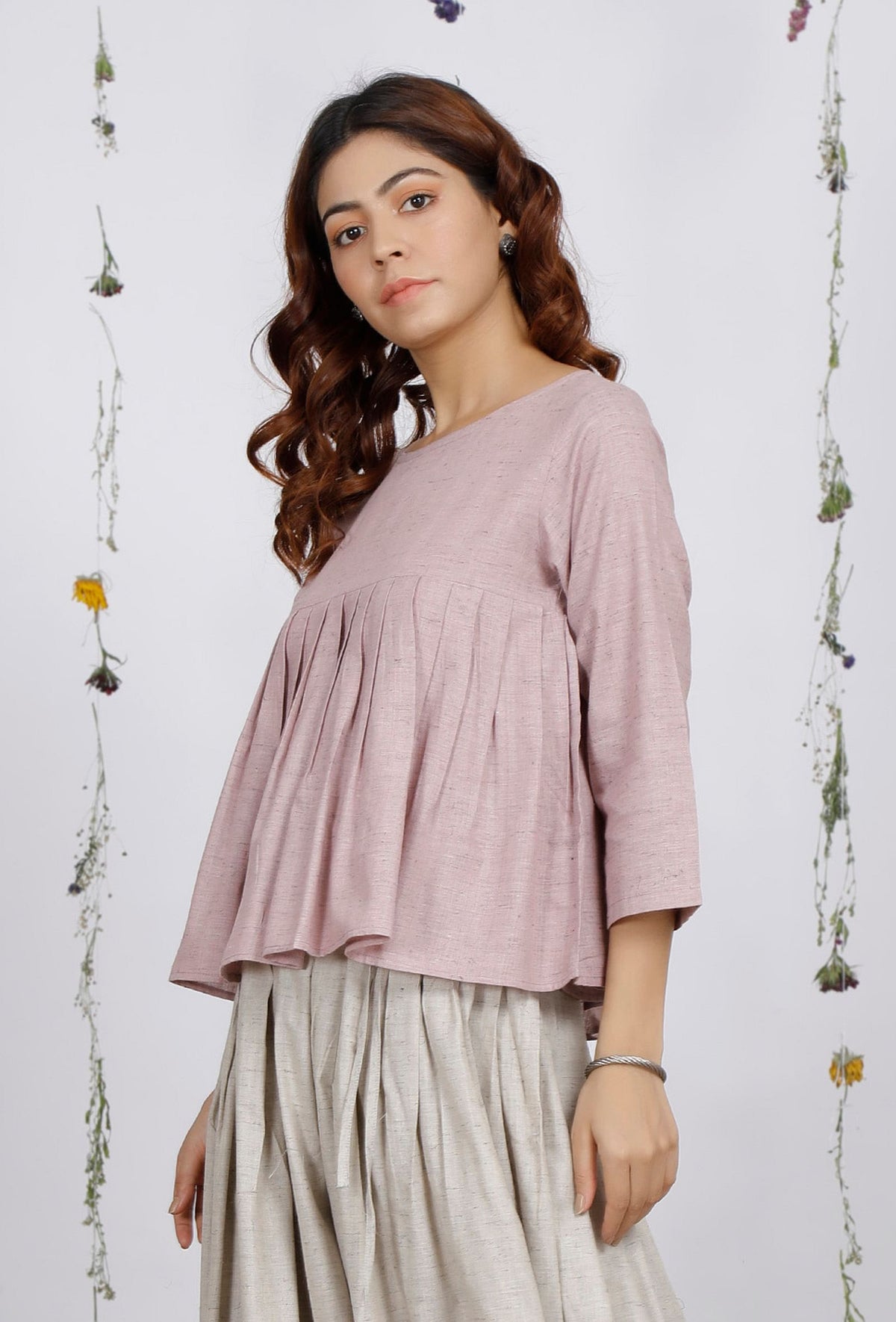 Orchid Pink Khadi Cotton Flared Top サイズ XS