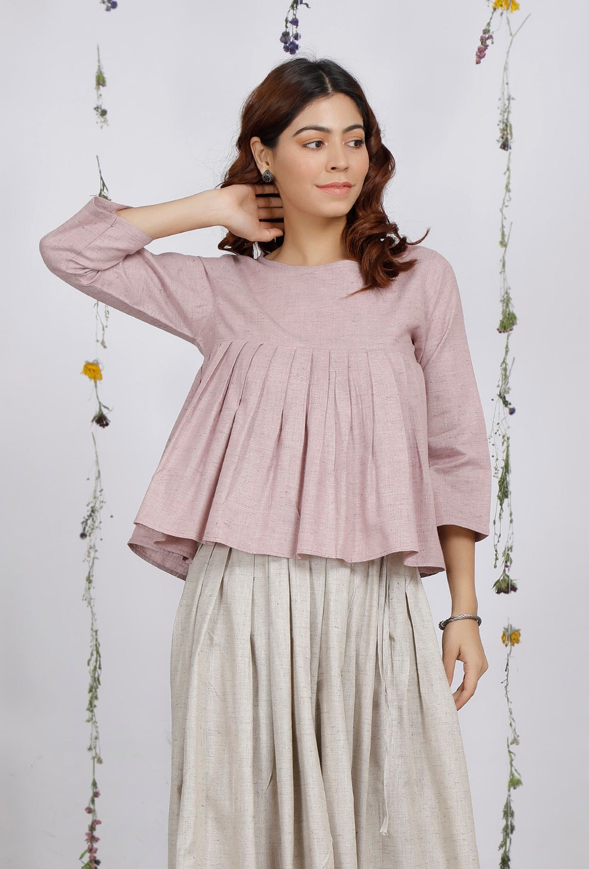 Orchid Pink Khadi Cotton Flared Top サイズ XS