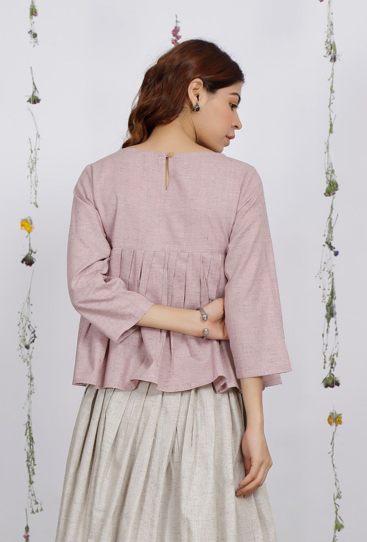 Orchid Pink Khadi Cotton Flared Top サイズ XS