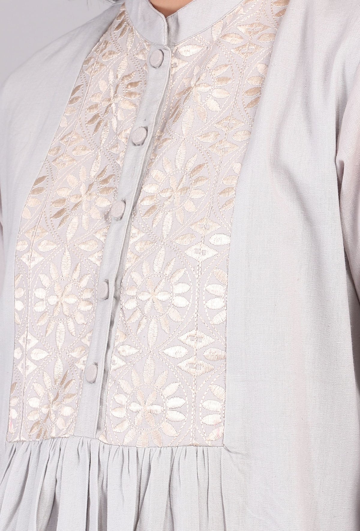Set of 2: Steel Gray Bandh Gala Front Gathered Kurta Dress with Narrow Pants サイズ XS