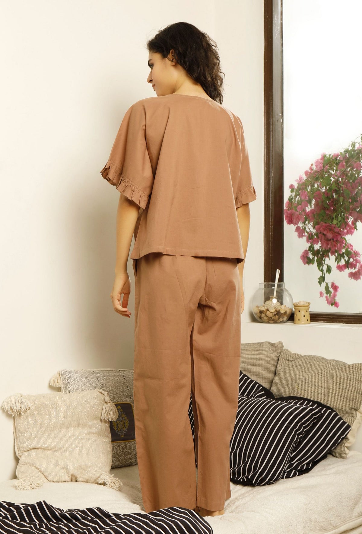Set of 2: Cocoa Brown Cotton Top and Pajama サイズ XS