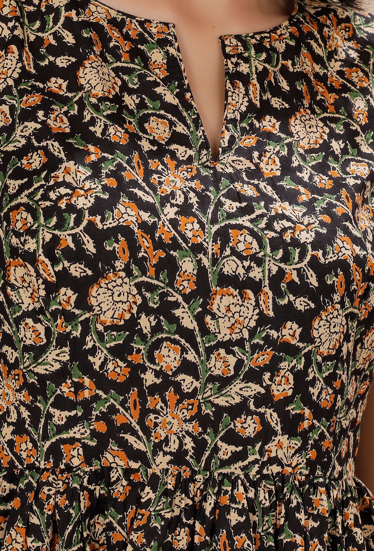 Black Kalamkari Gathered Cotton Midi Dress サイズ XS