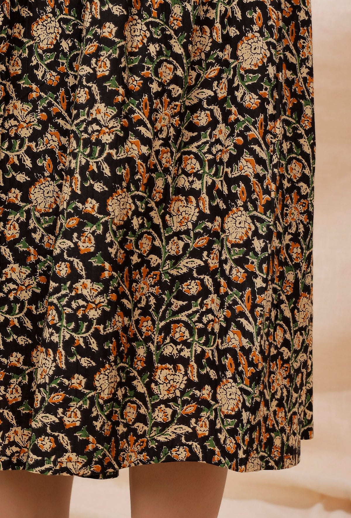 Black Kalamkari Gathered Cotton Midi Dress サイズ S