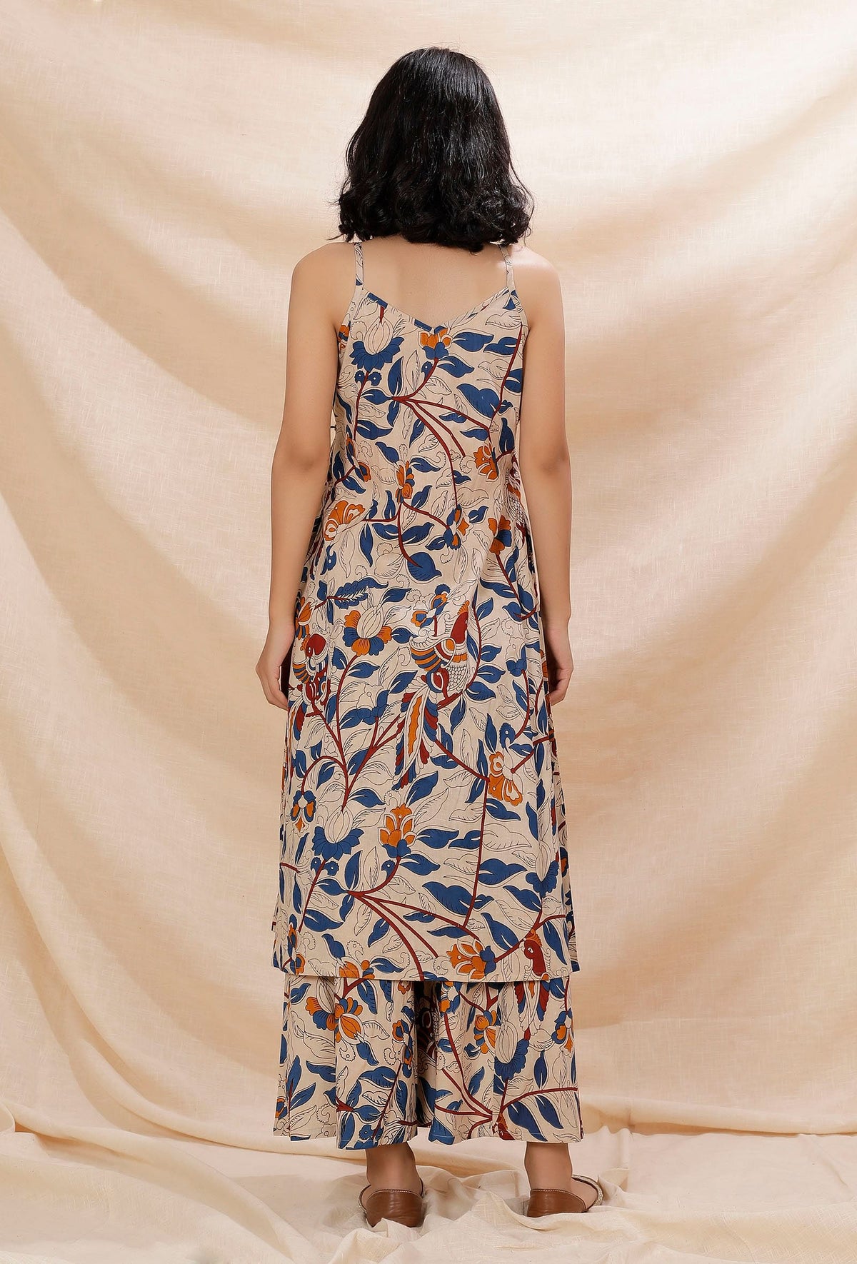 Beige Kalamkari Cotton Angrakha Kurta サイズ L