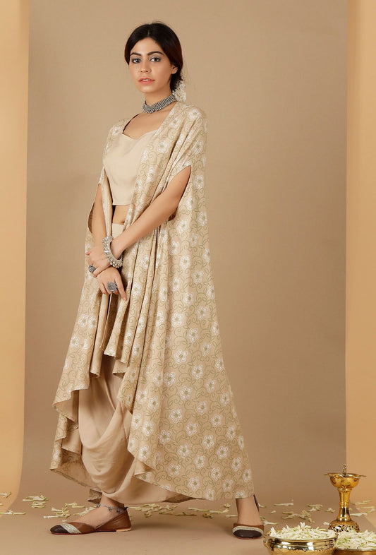 Beige Bandhani Asymmetrical Cape サイズ XXXL