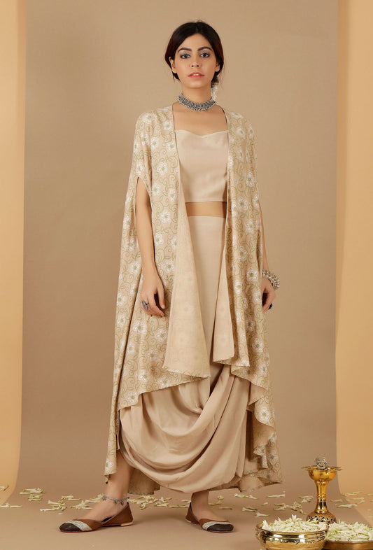 Beige Bandhani Asymmetrical Cape サイズ XXXL