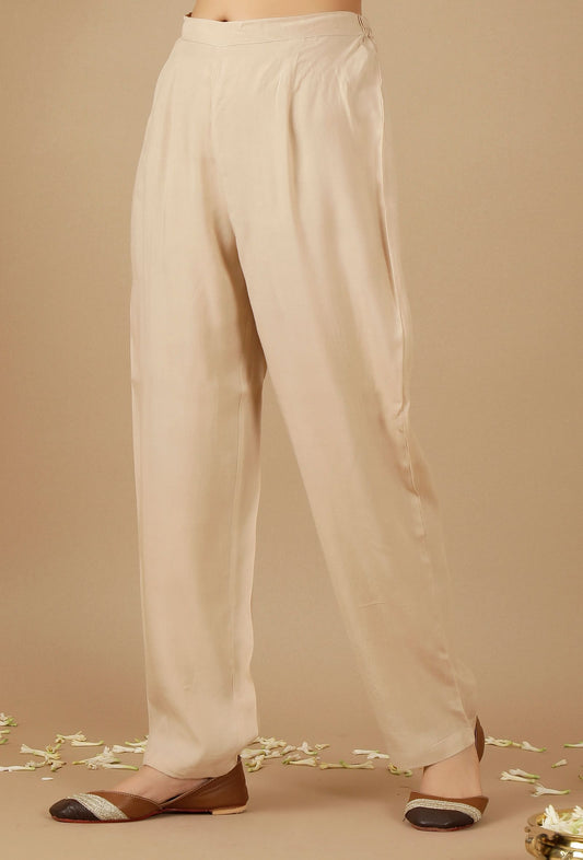 Beige Plain Rayon Straight Pants サイズ S