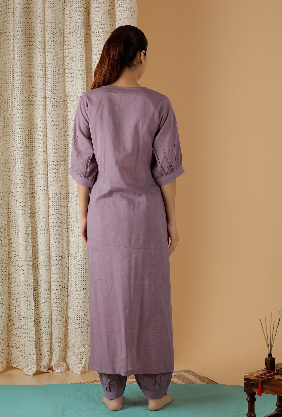 Mulmul Cotton Lilac V Neck Kurta サイズ XXXL