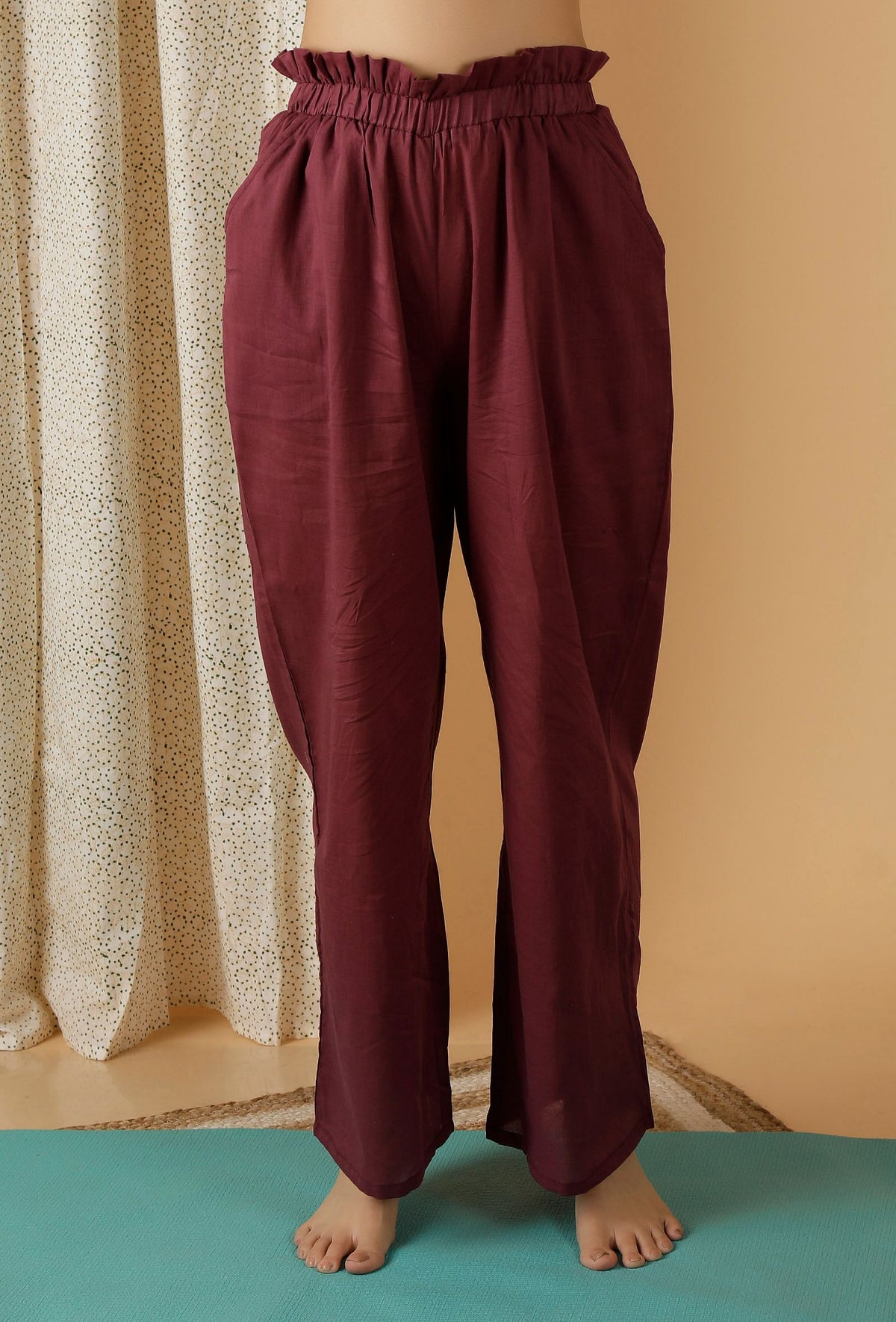 Set of 2: Mulmul Cotton Plum Button Down Shirt and Ruched Pants サイズ L