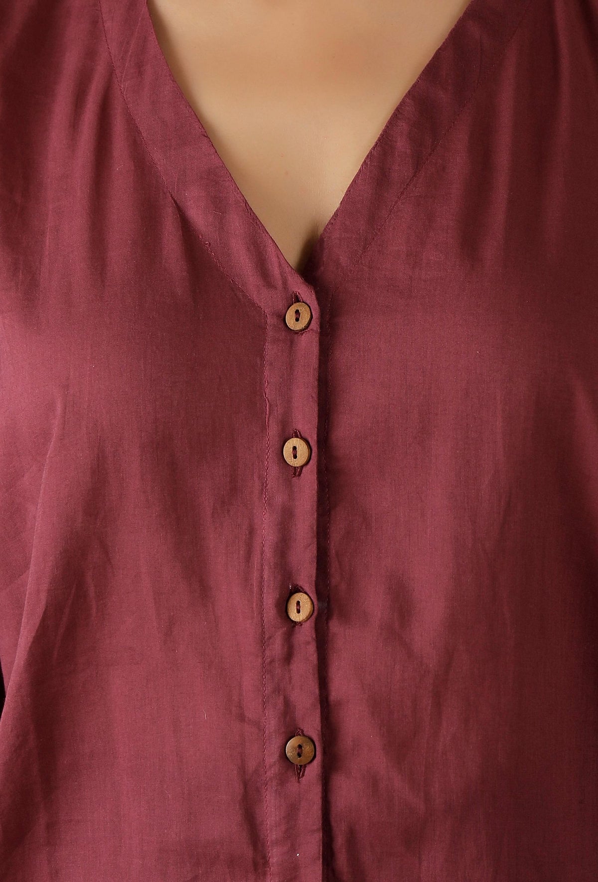 Mulmul Cotton Plum V Neck Button Down Shirt サイズ M