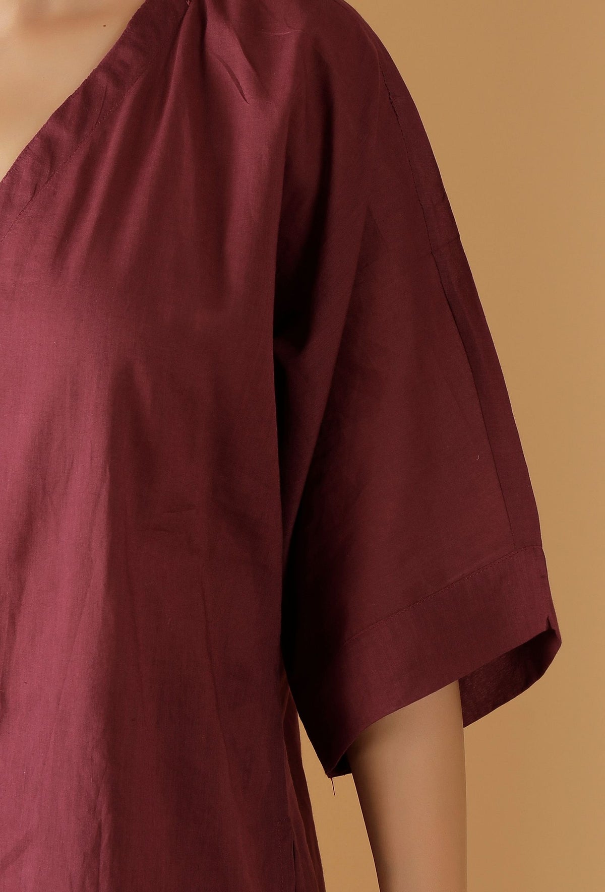 Mulmul Cotton Plum V Neck Button Down Shirt サイズ L