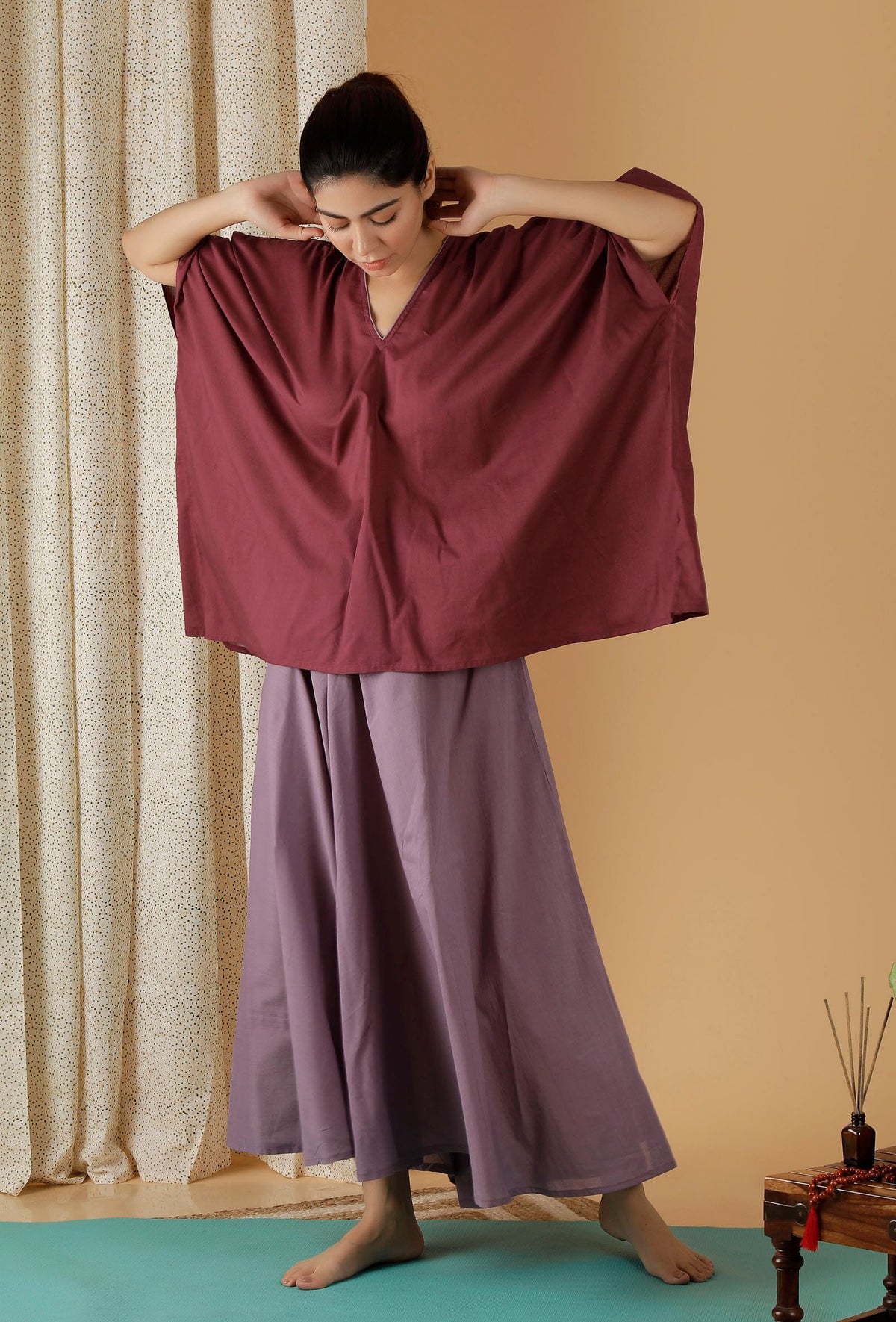 Mulmul Cotton Solid Plum Kaftan Top サイズ XS