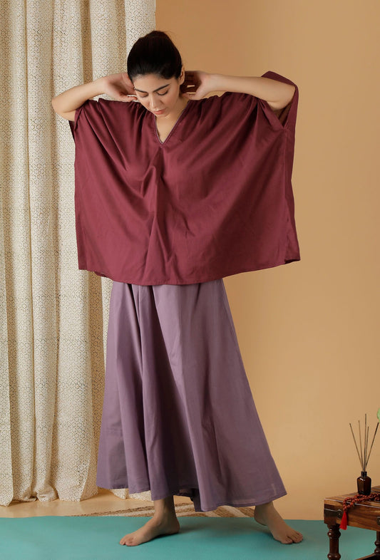 Mulmul Cotton Solid Plum Kaftan Top サイズ XS