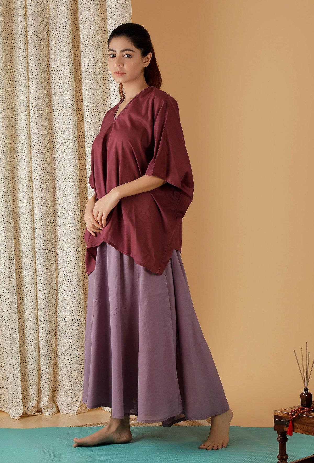 Mulmul Cotton Solid Plum Kaftan Top サイズ XS
