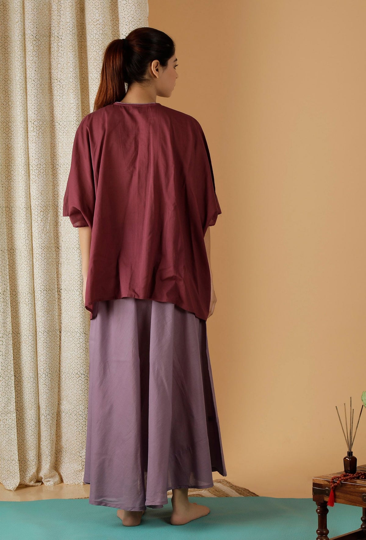 Mulmul Cotton Solid Plum Kaftan Top サイズ XXXL