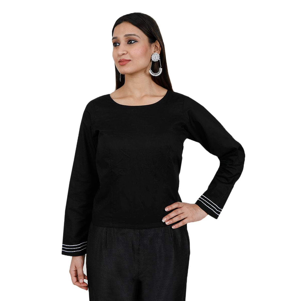 Pure Cotton Black Rabari Long Blouse サイズ XS