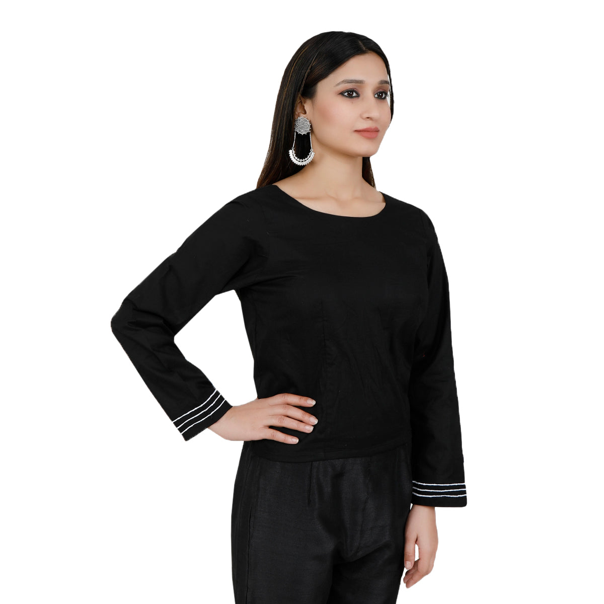 Pure Cotton Black Rabari Long Blouse サイズ XS