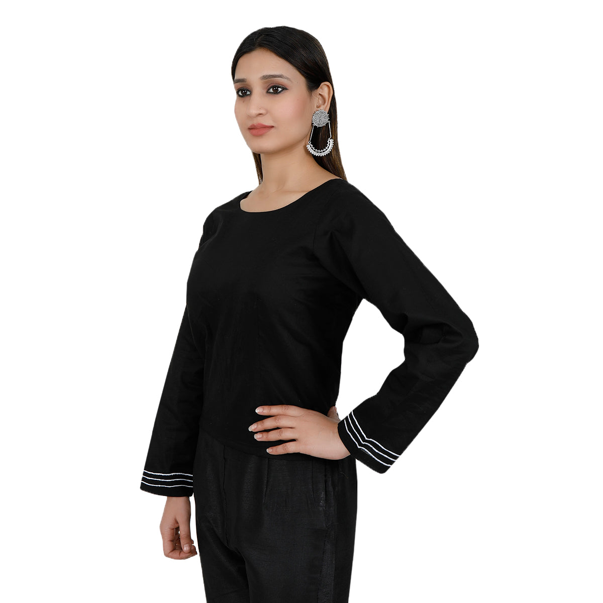 Pure Cotton Black Rabari Long Blouse サイズ XS