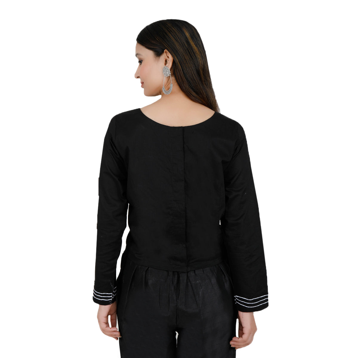 Pure Cotton Black Rabari Long Blouse サイズ XS