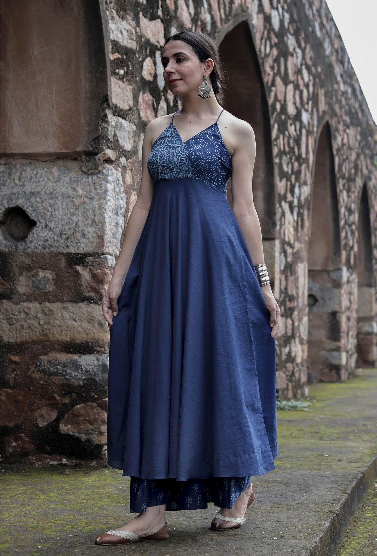 Indigo Printed Angrakha Style Flared Kurta サイズ XXXL