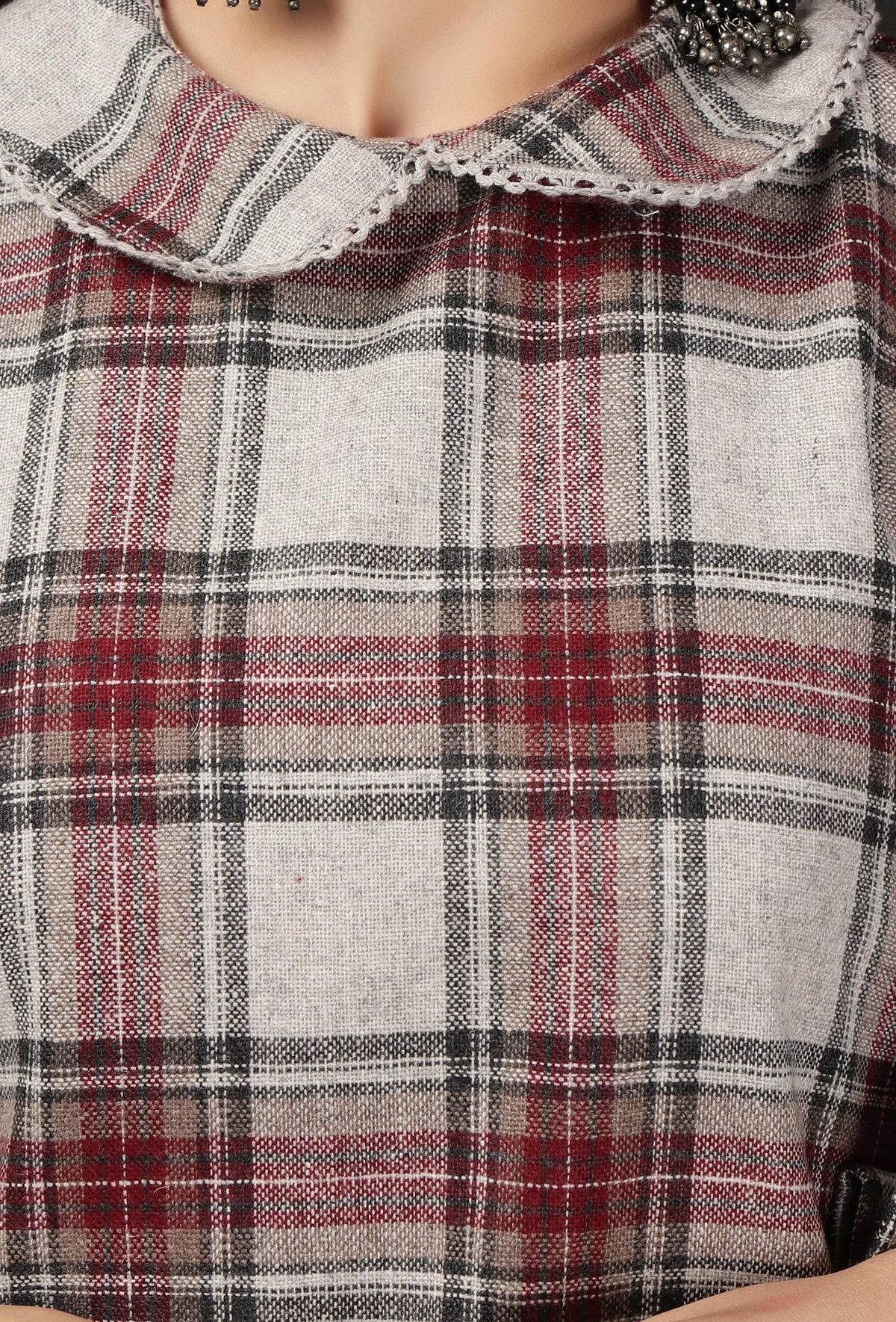 Smoke Grey Woven Tartan Checks Phiran Kurta With Pockets サイズ XS
