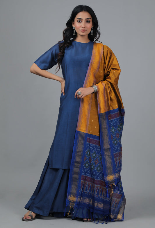 Ochre & Navy Ikat Dupatta
