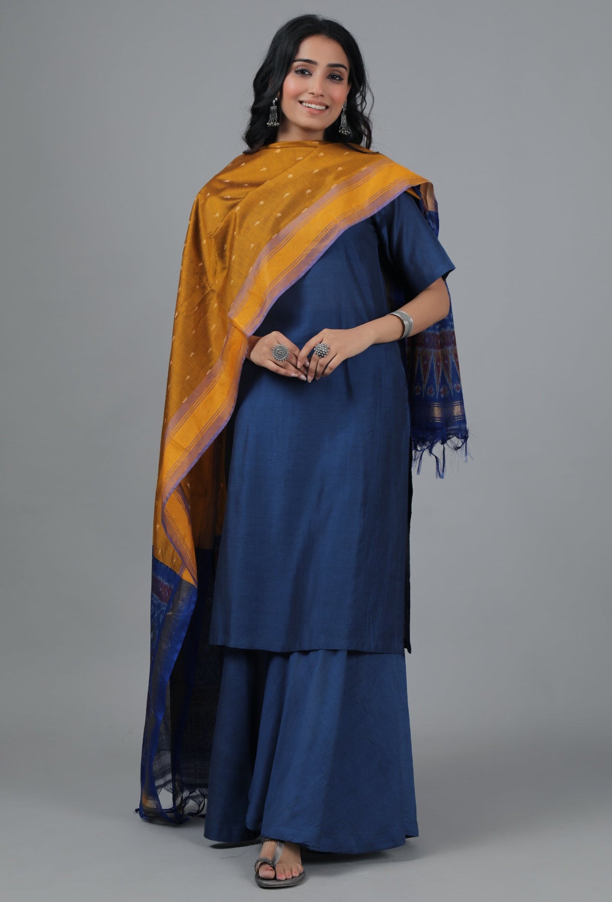 Ochre & Navy Ikat Dupatta