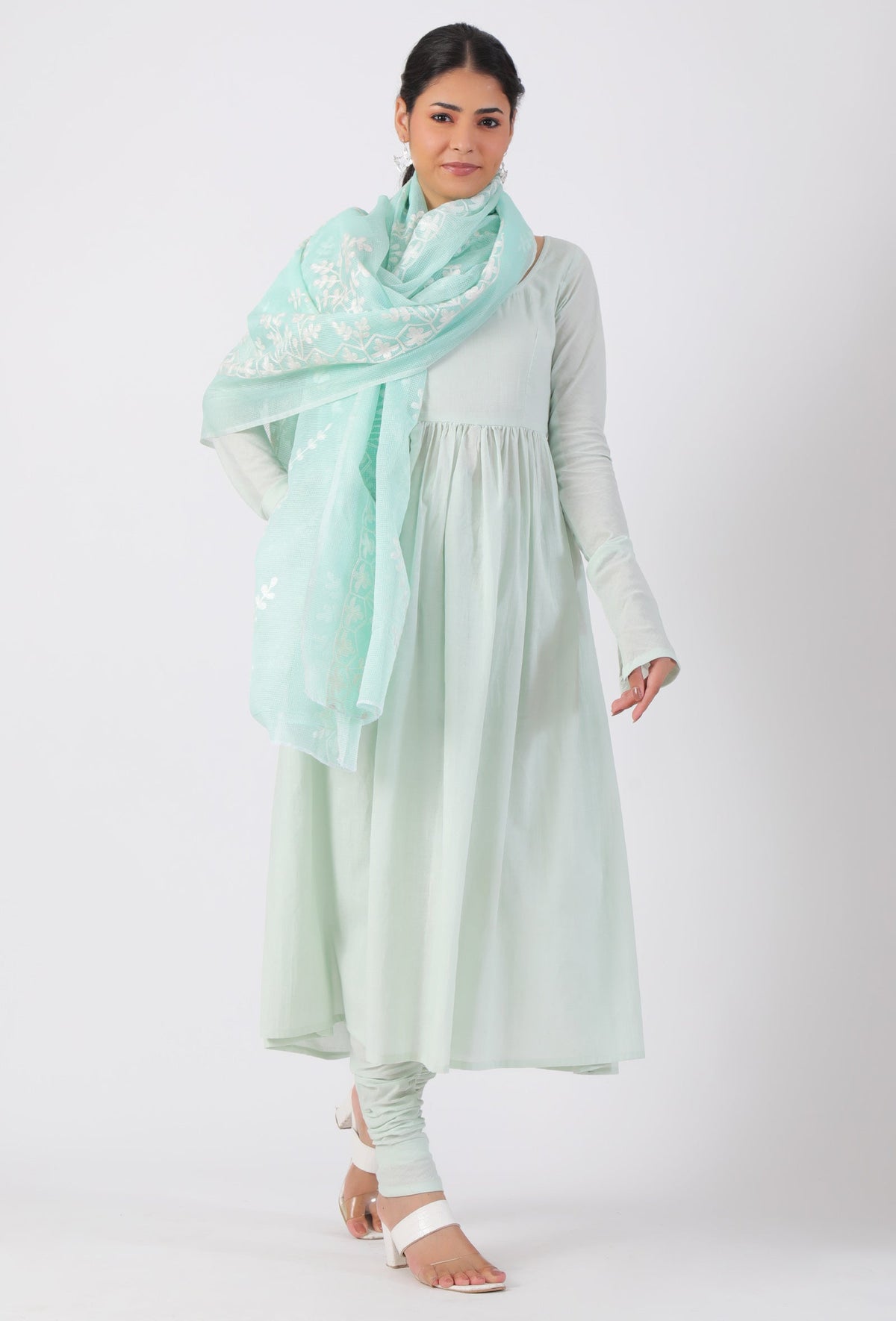 Ice Blue Chickoo Net Dupatta