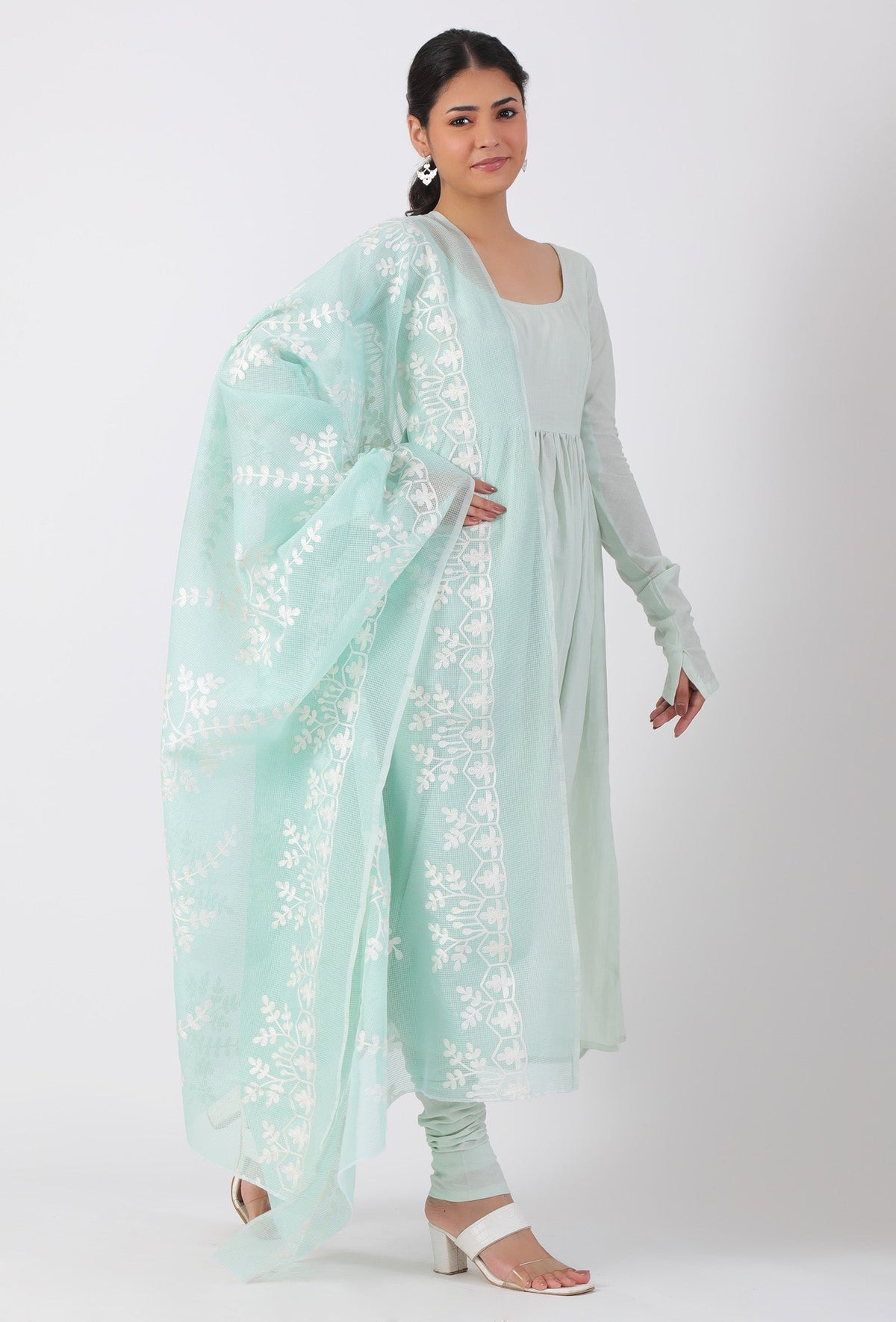 Ice Blue Chickoo Net Dupatta