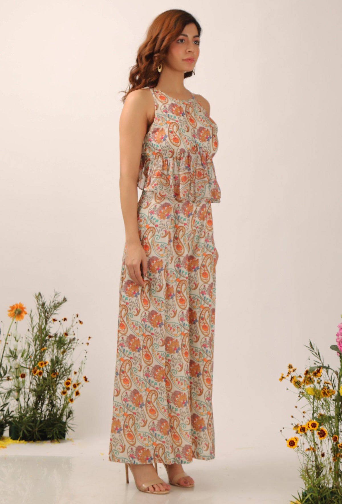 Amala Floral Chintz Peplum Jumpsuit With Back Tie-Up Details サイズ M