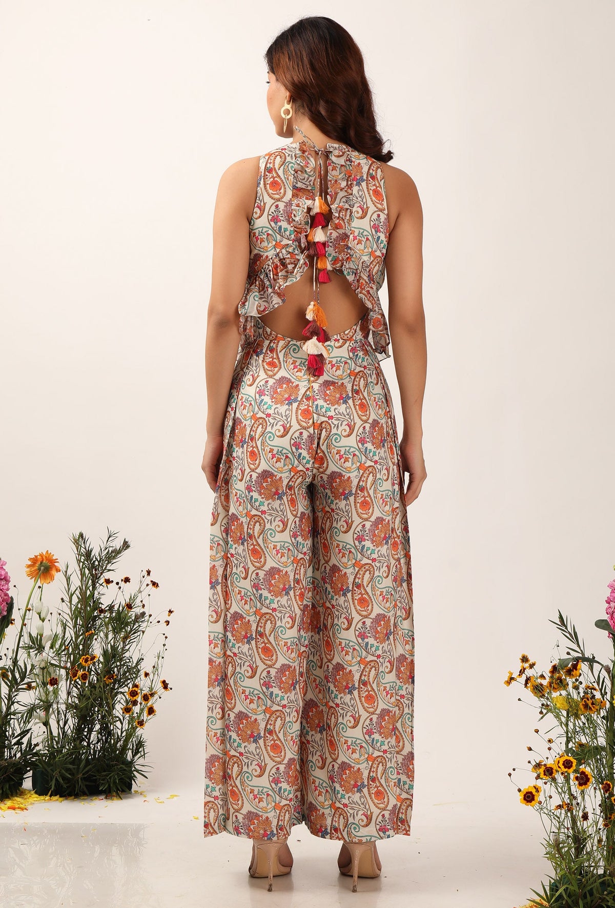 Amala Floral Chintz Peplum Jumpsuit With Back Tie-Up Details サイズ M