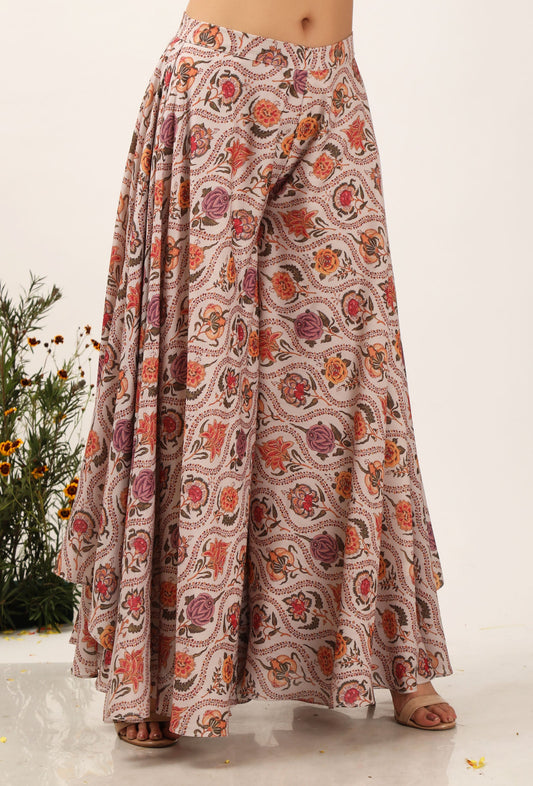 Airi Floral Chintz Asymmetrical Flared Palazzo Pants サイズ M
