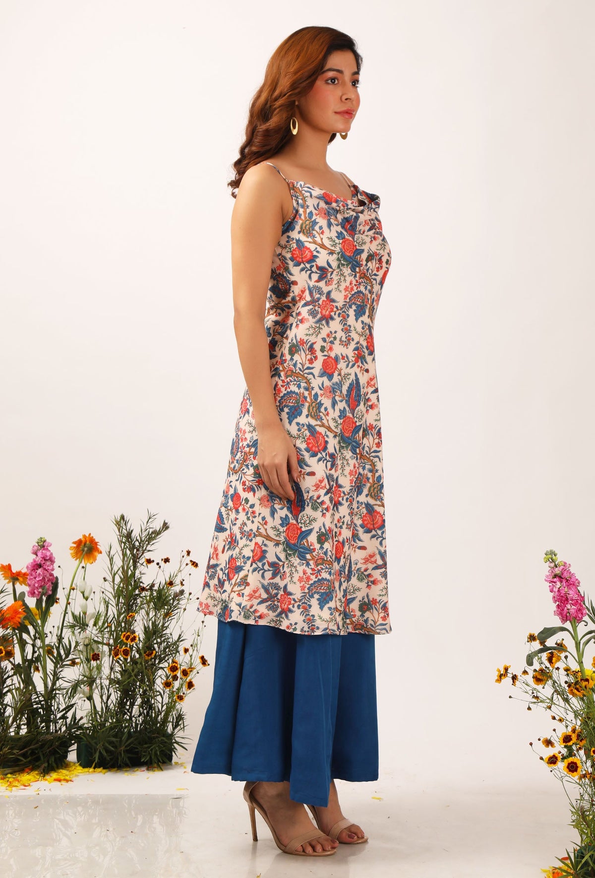 Bella Floral Chintz Cowl Neck Kurta Dress サイズ M