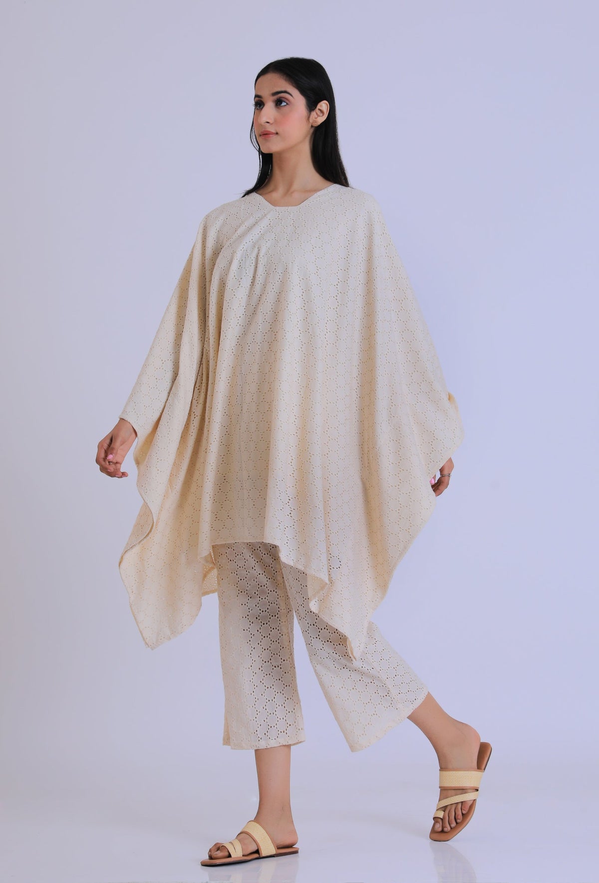 Off White Schiffli Cotton Kaftan サイズ S