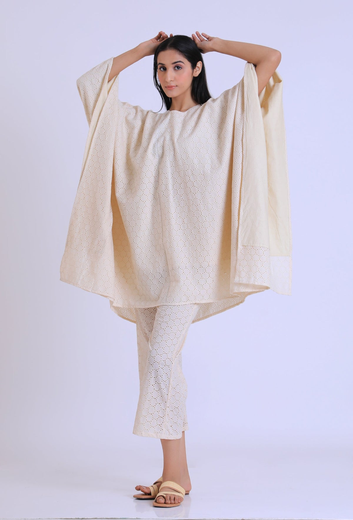 Off White Schiffli Cotton Kaftan サイズ XS