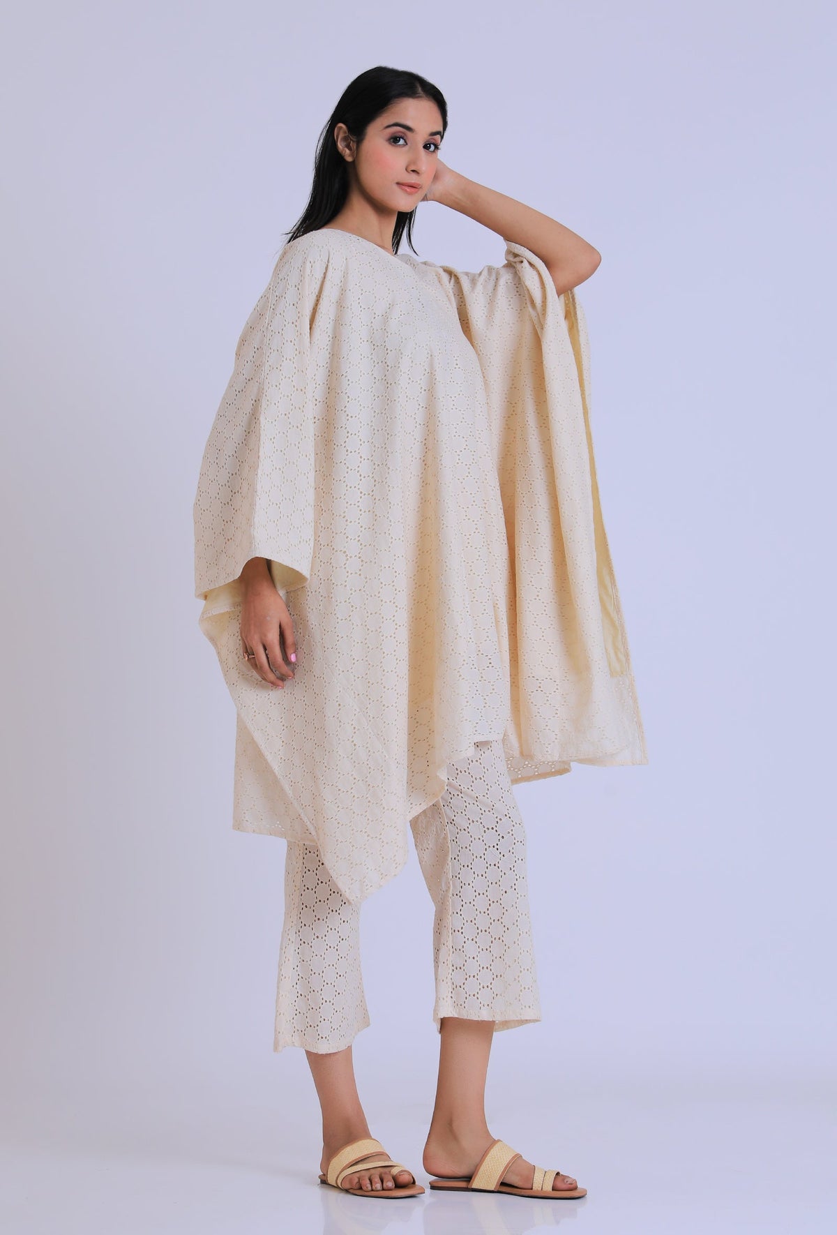 Off White Schiffli Cotton Kaftan サイズ M