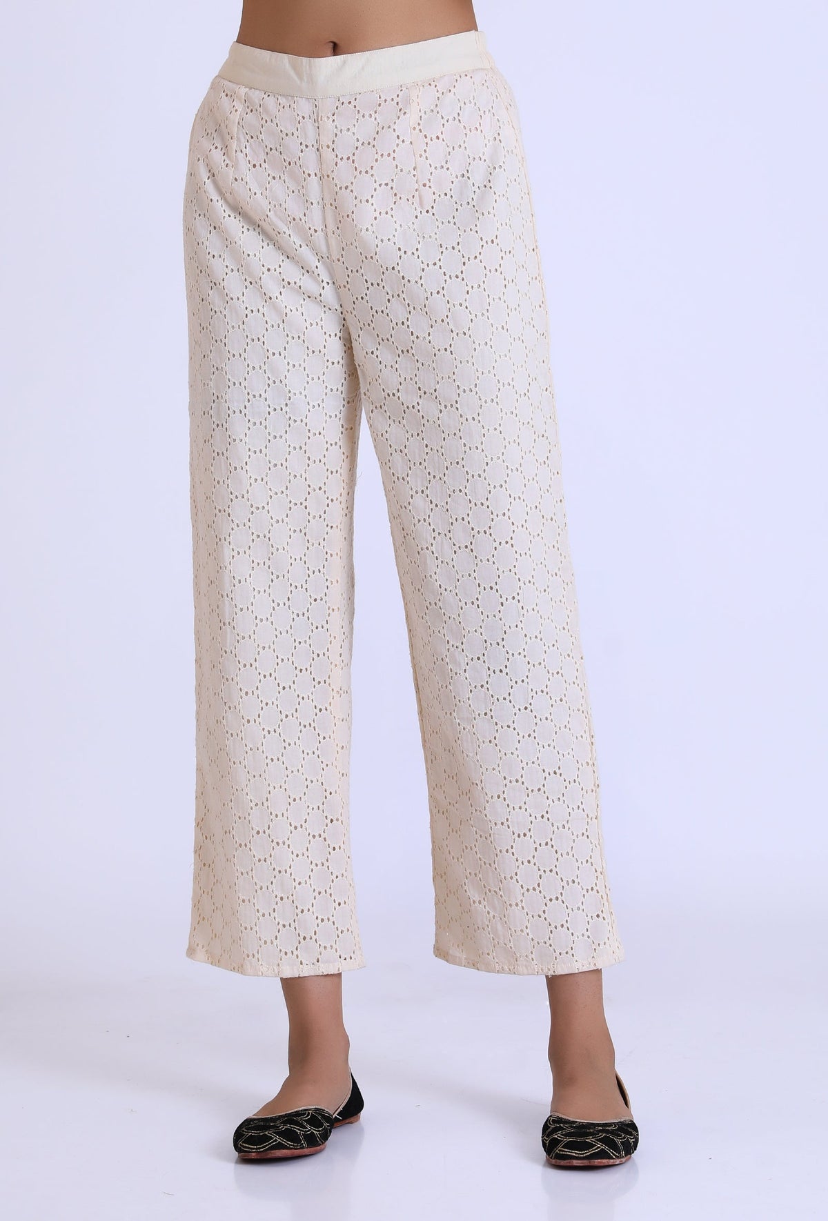 Off White Schiffli Cotton Pant サイズ L