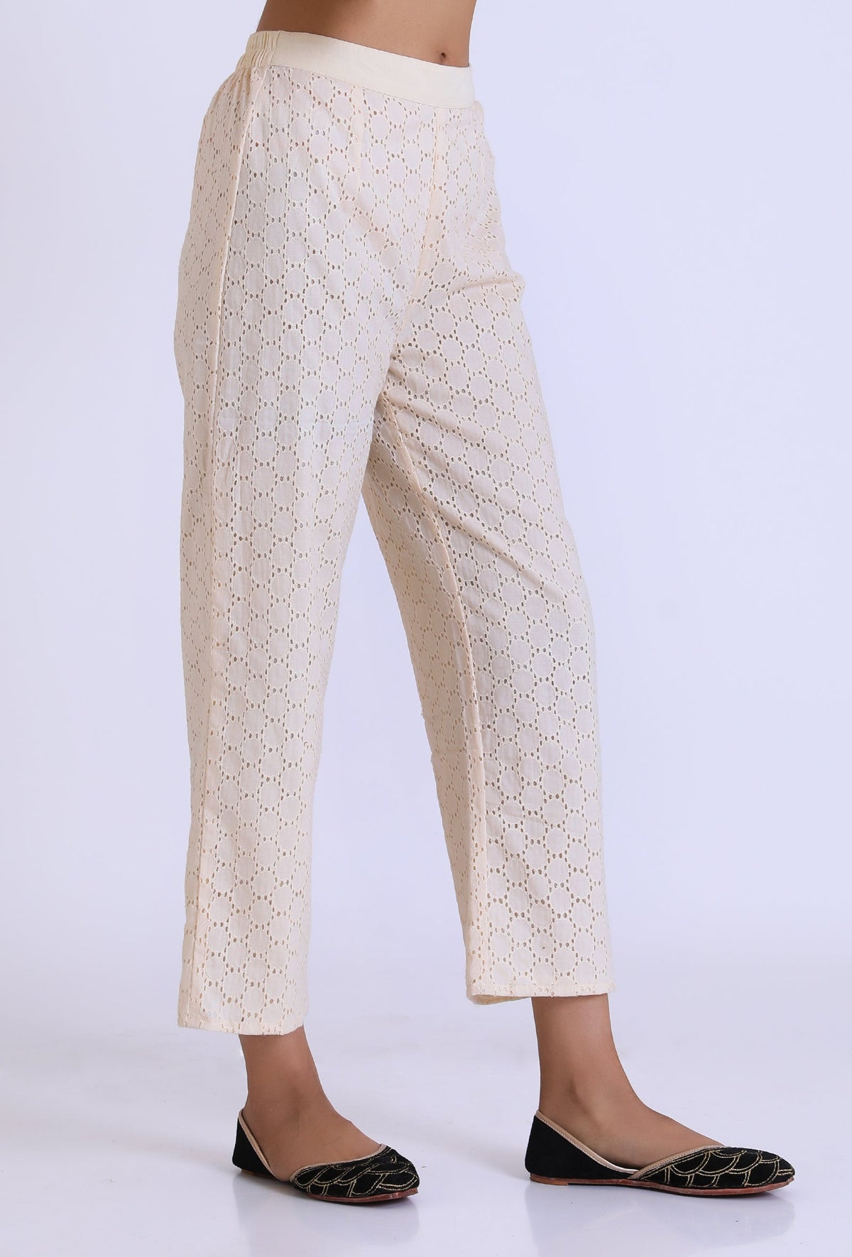 Off White Schiffli Cotton Pant サイズ M
