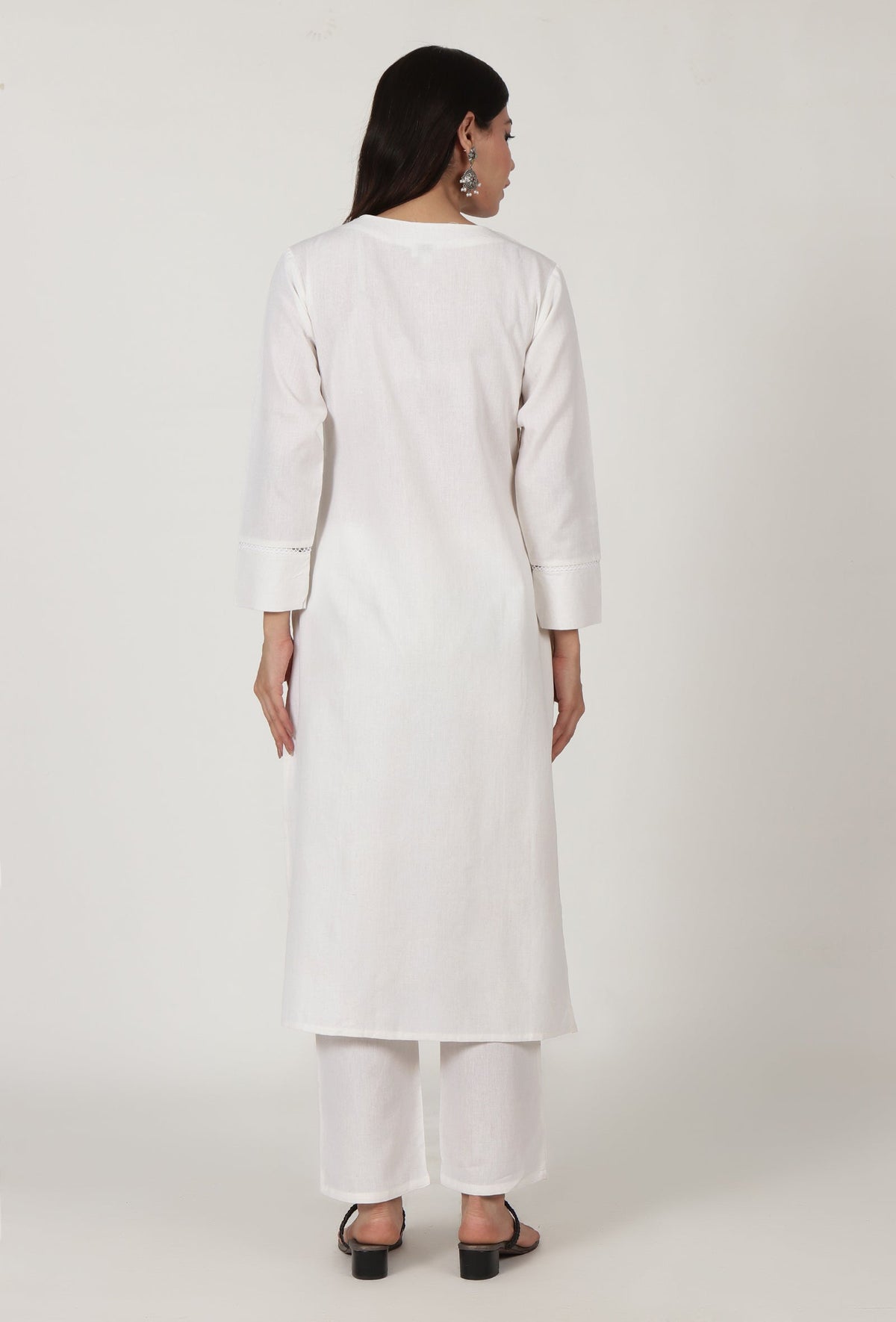 White Moti Handwork Cotton Kurta サイズ S