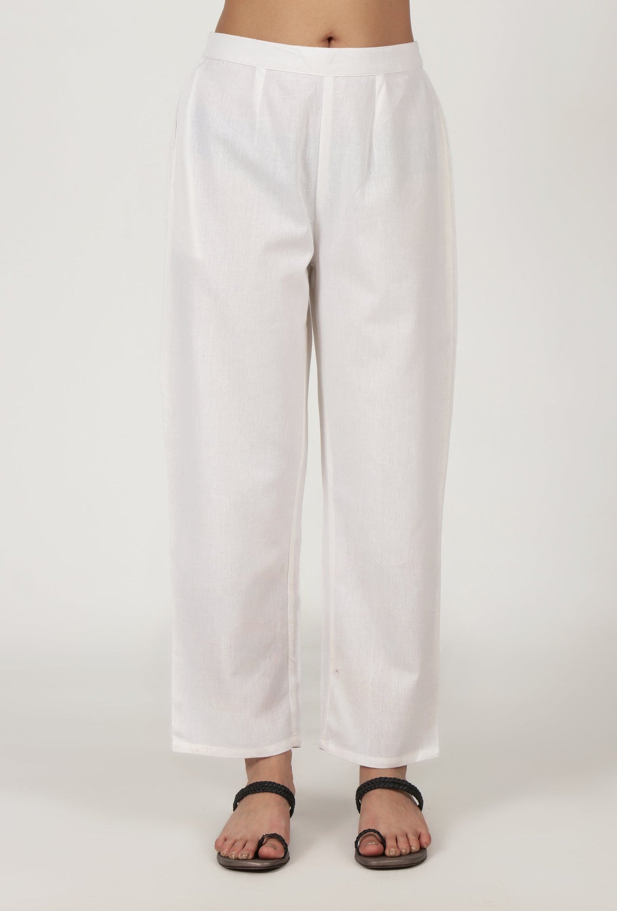 White Cotton Women Pant サイズ XL