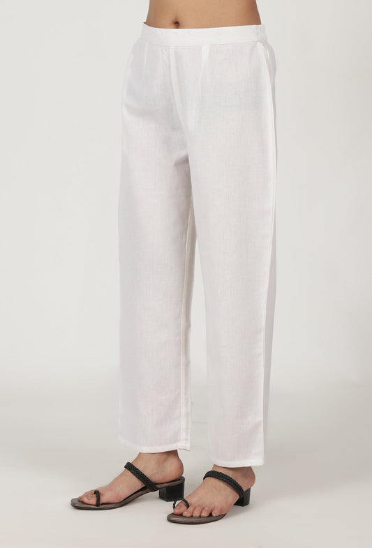 White Cotton Women Pant サイズ XL
