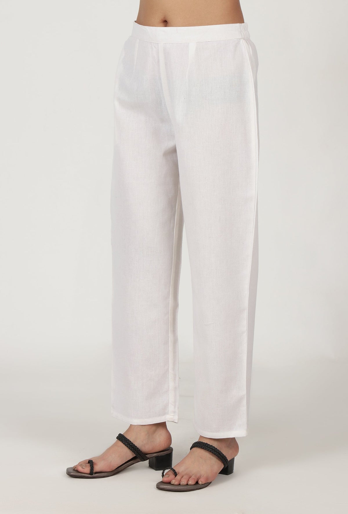 White Cotton Women Pant サイズ XXL