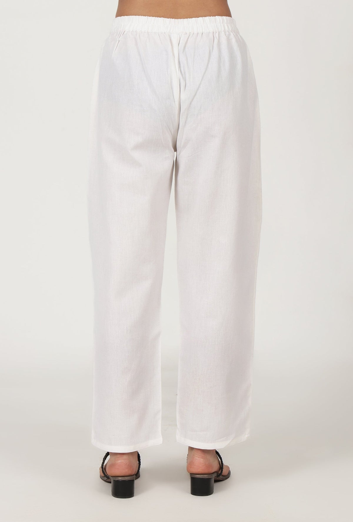 White Cotton Women Pant サイズ XL