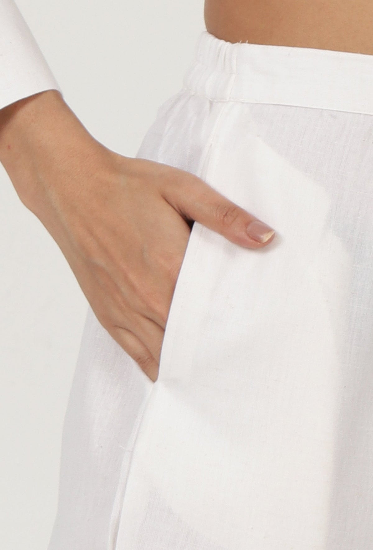 White Cotton Women Pant サイズ XL