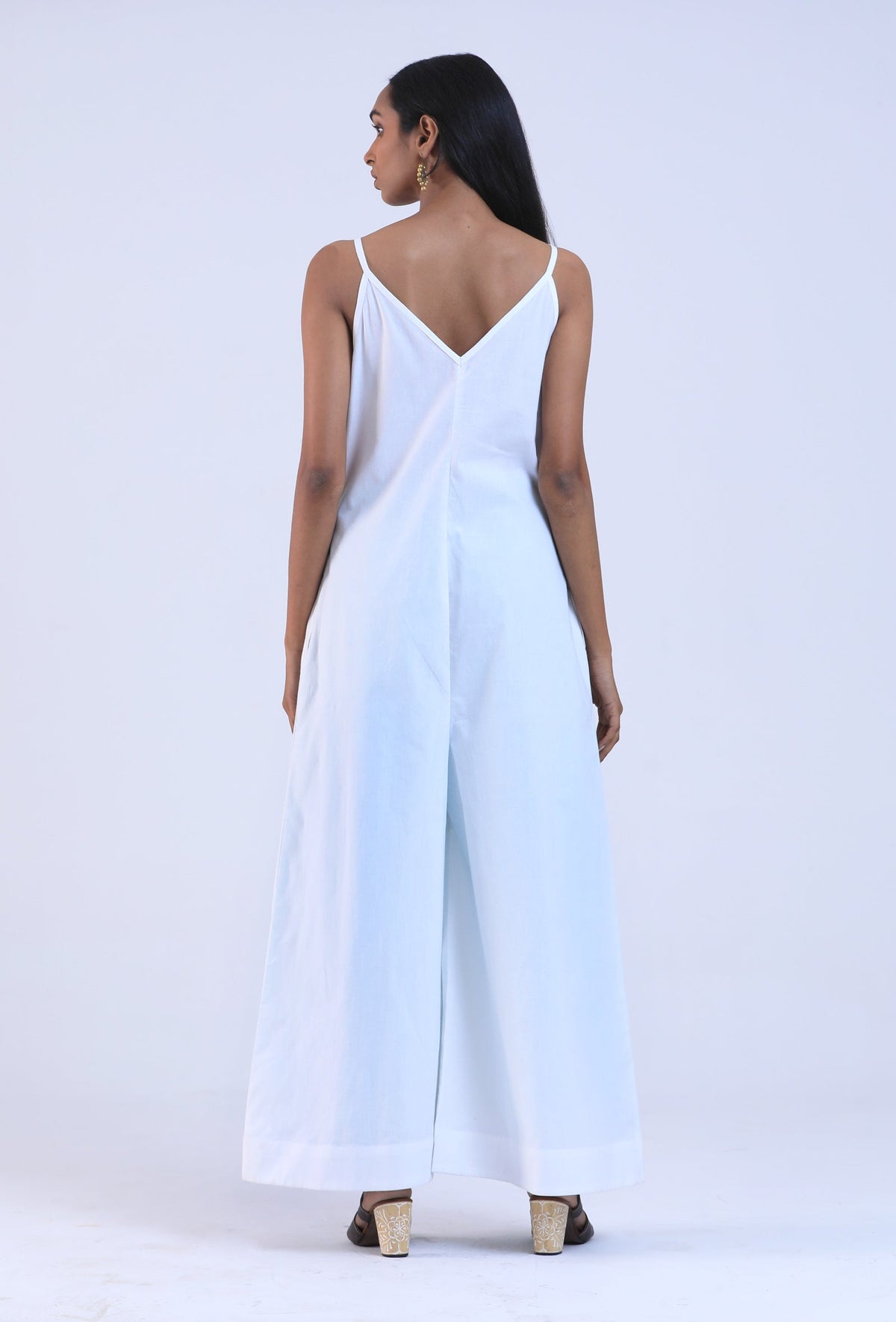 Women White Cotton V-Neck Regular Fit Dress サイズ XS