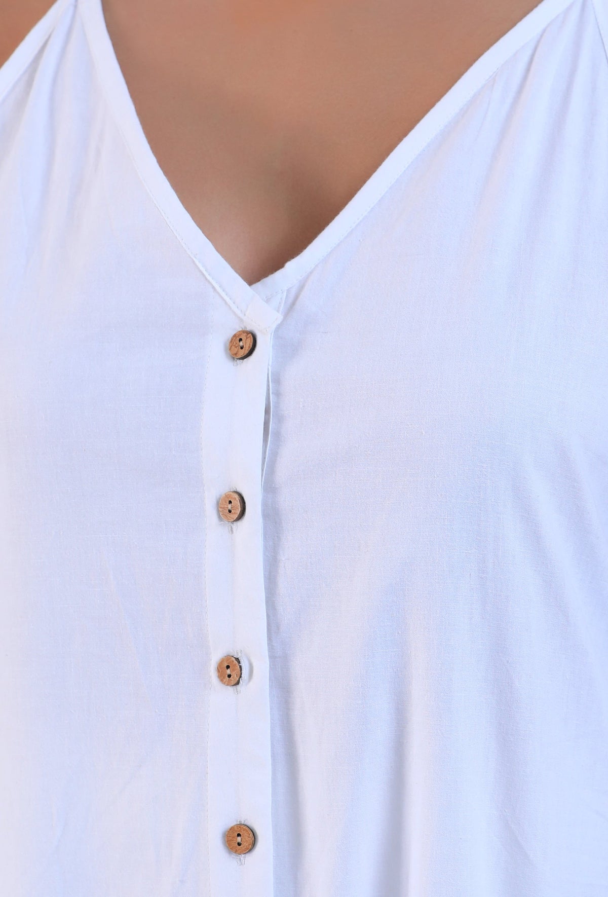 Women White Cotton V-Neck Regular Fit Dress サイズ S