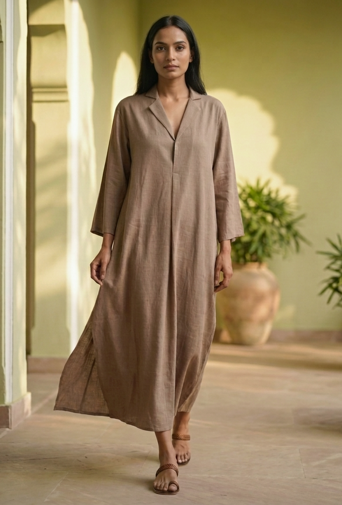Women Brown Cotton Kurta サイズ M
