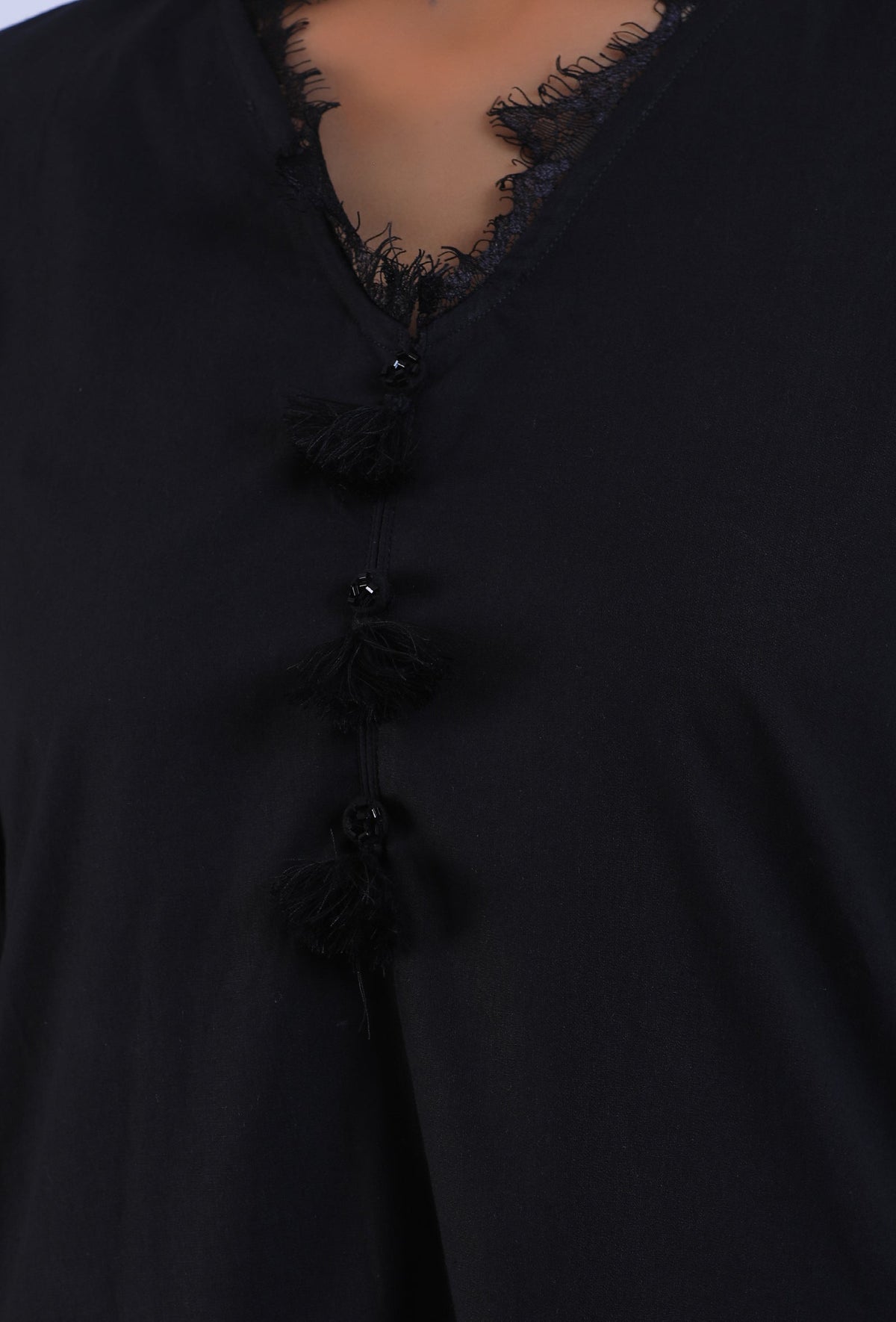Women Black V-Neck Cotton Kurta サイズ L